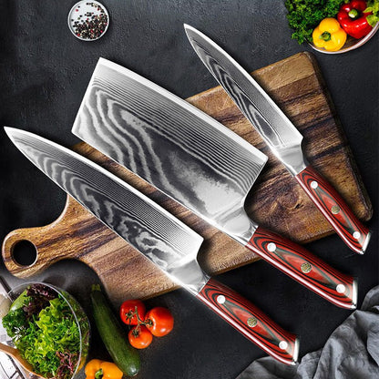 3 Piece Damascus Steel Chef Knife Set